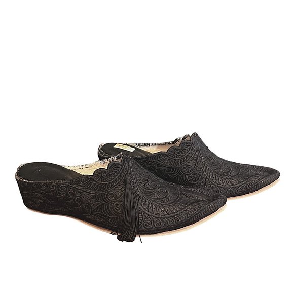 Vintage Shoes - One-of-a-Kind Vintage Embroidered Lace Wedge Mules with Tassels